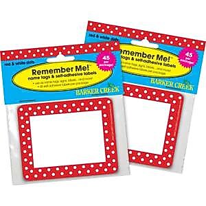 Barker Creek Self-adhesive Red & White Dots School Name Tags, 2.75" x 3.5", 90/Set (BC3744)
