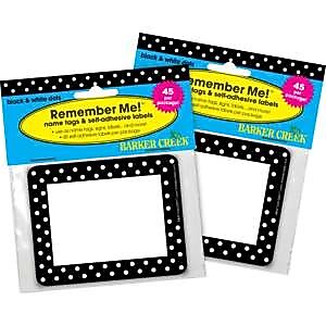 Barker Creek Self-adhesive Black & White Dots School Name Tags, 2.75" x 3.5", 90/Set (BC3747)