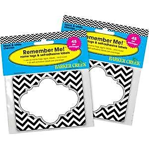 Barker Creek Self-adhesive Black Chevron School Name Tags, 2.75" x 3.5", 90/Set (BC3764)