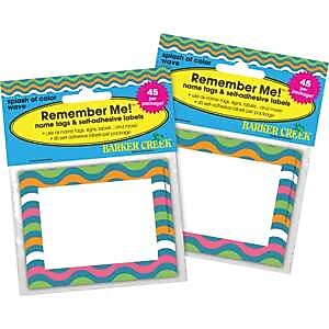 Barker Creek Self-adhesive Splash of Color School Name Tags, 2.75" x 3.5", 90/Set (BC3768)