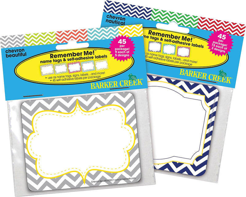 Barker Creek Self-adhesive Chevron School Name Tags, 2.75" x 3.5", 90/Set (BC3775)