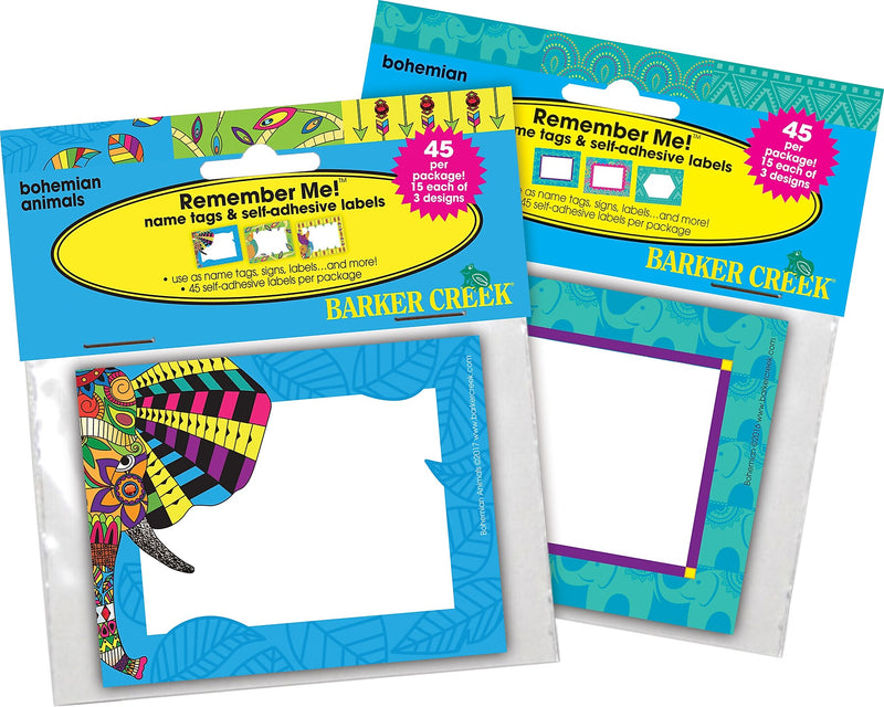 Barker Creek Self-adhesive Bohemian & Bohemian Animals School Name Tags, 2.75" x 3.5", 90/Set (BC3778)