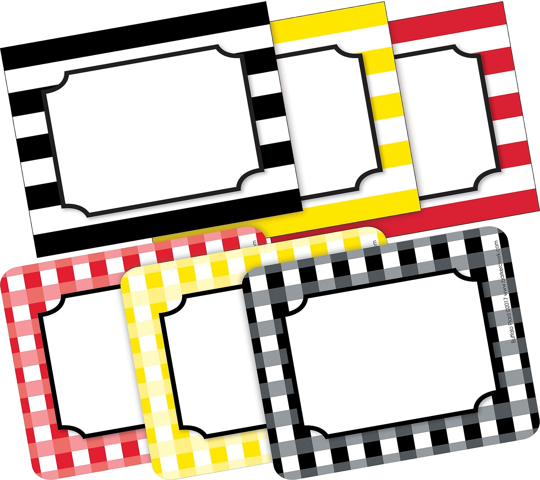 Barker Creek Self-adhesive Buffalo Plaid & Wide Stripes School Name Tags, 2.75" x 3.5", 90/Set (BC3779)