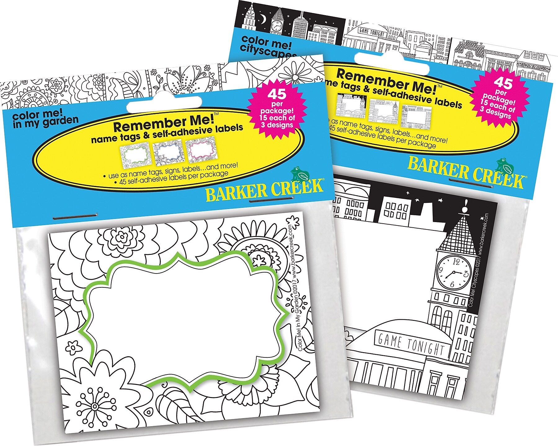Barker Creek Color Me! In My Garden & Cityscapes Self-adhesive School Name Tags, 2.75" x 3.5", 90/Set (BC3780)