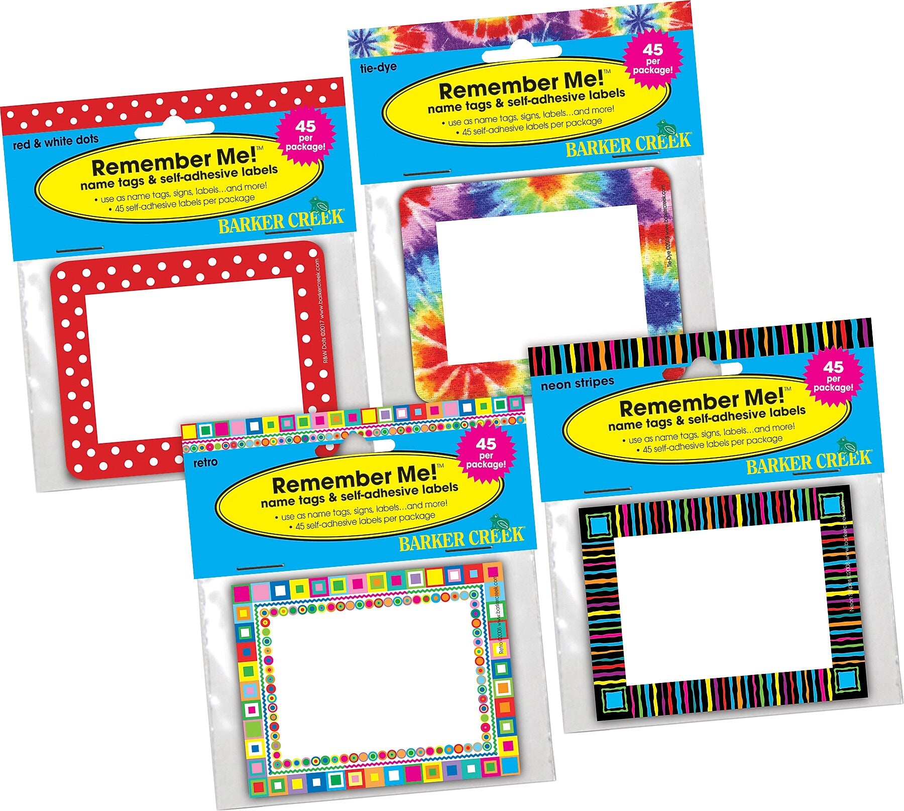 Barker Creek Groovy Self-adhesive School Name Tags, 2.75" x 3.5", 180/Set (BC3781)