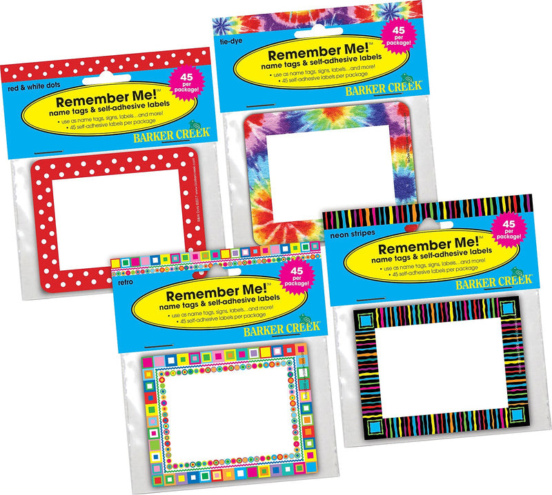 Barker Creek Groovy Self-adhesive School Name Tags, 2.75" x 3.5", 180/Set (BC3781)