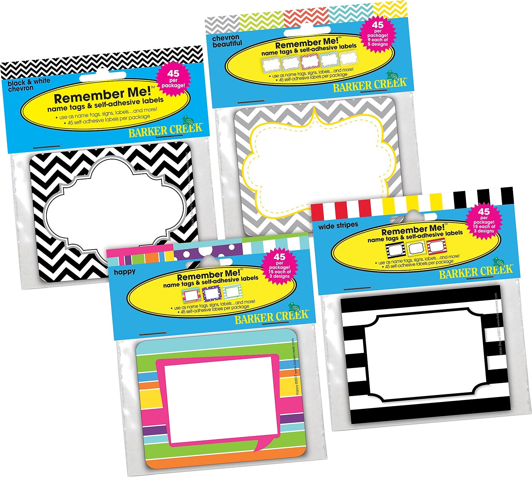 Barker Creek Chevron & Stripes Self-adhesive School Name Tags, 2.75" x 3.5", 180/Set (BC3784)