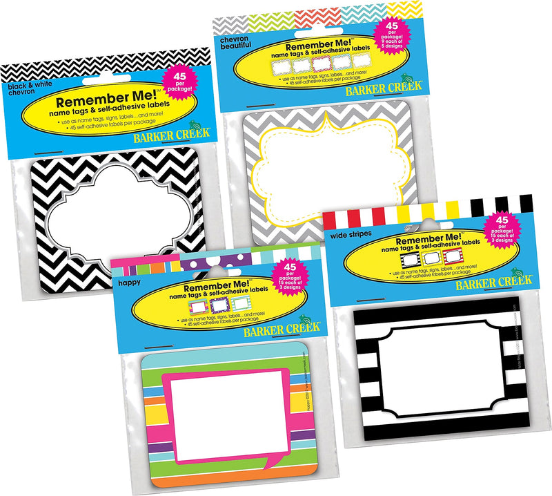 Barker Creek Chevron & Stripes Self-adhesive School Name Tags, 2.75" x 3.5", 180/Set (BC3784)