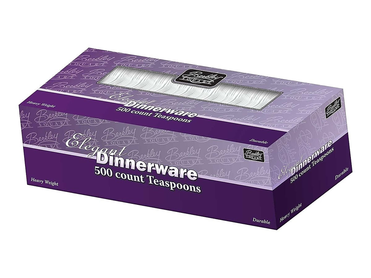 Berkley Square Elegant Dinnerware Plastic Teaspoon, Heavy-Weight, White, 500/Box (1073010)