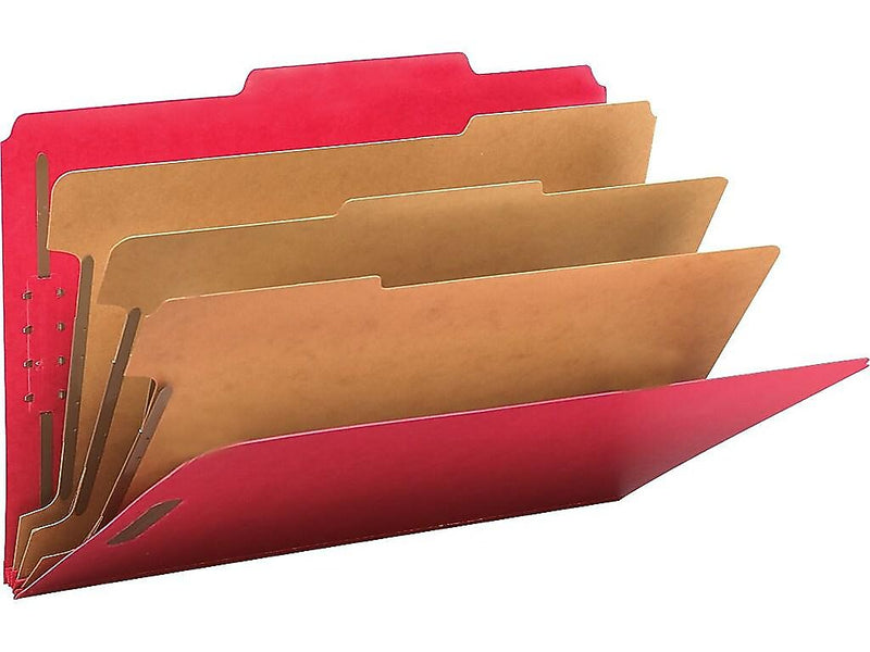 Smead Pressboard Classification Folders w/SafeSHIELD Fasteners, Legal Size, 3 Dividers, Red, 10/Box (19095)