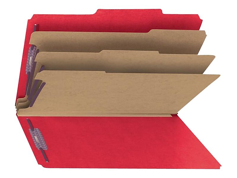 Smead Pressboard Classification Folders w/SafeSHIELD Fasteners, Legal Size, 3 Dividers, Red, 10/Box (19095)