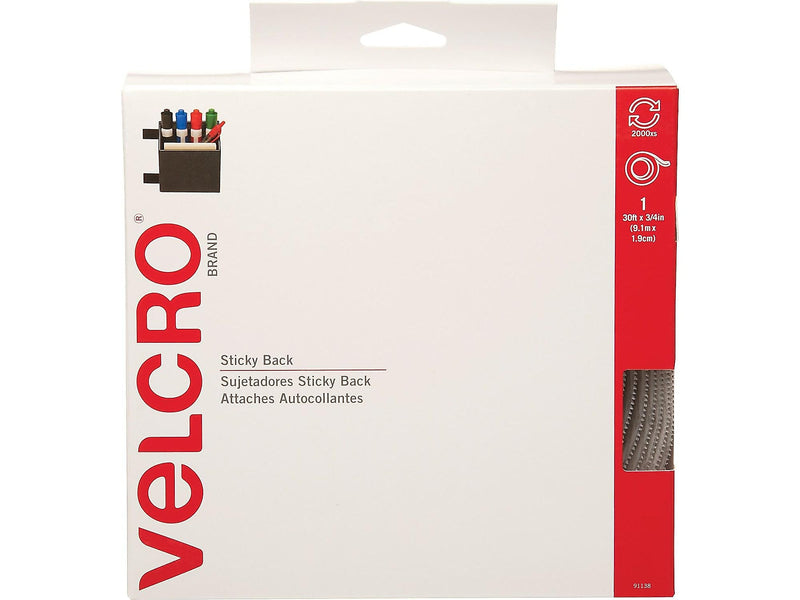 Velcro 0.75"W x 360"L Sticky Back Hook & Loop Fastener, White, Roll (91138)