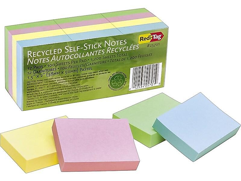 Redi-Tag Standard Notes, 1 1/2" x 2" Assorted Pastels, 100 Sheets/Pad, 12 Pads/Pack (25701)