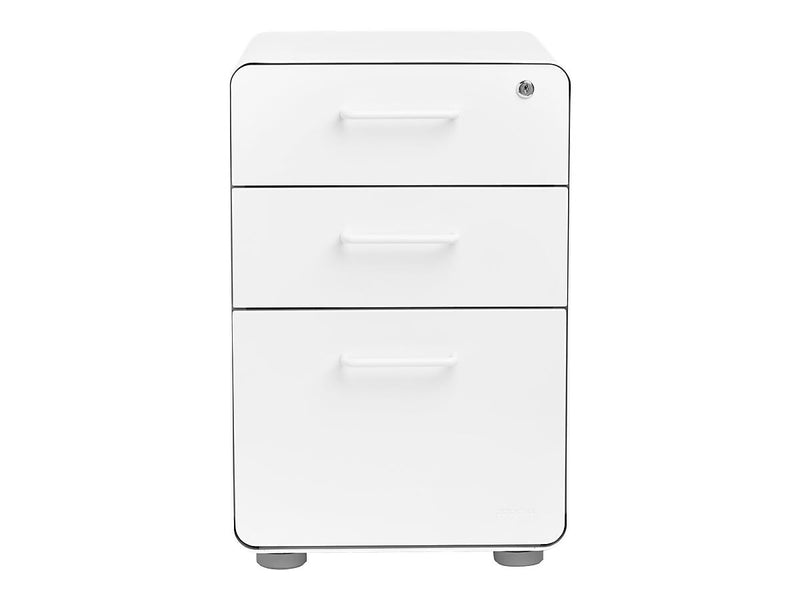 Poppin Stow 3-Drawer Mobile Vertical File Cabinet, Letter/Legal Size, Lockable, 24"H x 15.75"W x 20"D, White (100425)