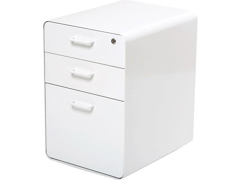 Poppin Stow 3-Drawer Mobile Vertical File Cabinet, Letter/Legal Size, Lockable, 24"H x 15.75"W x 20"D, White (100425)