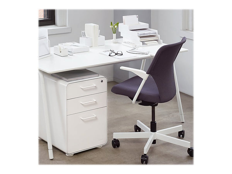 Poppin Stow 3-Drawer Mobile Vertical File Cabinet, Letter/Legal Size, Lockable, 24"H x 15.75"W x 20"D, White (100425)