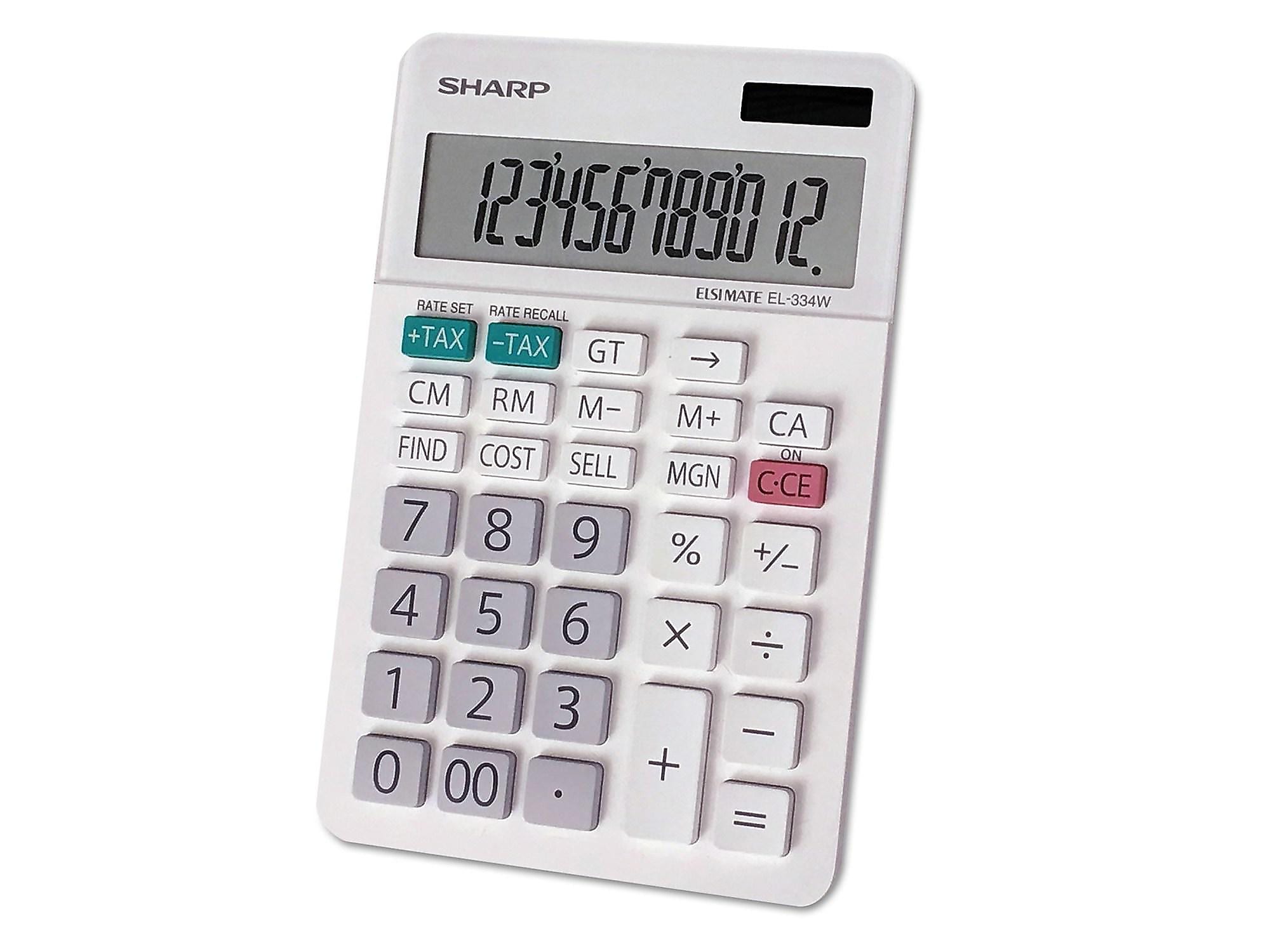 Sharp Elsi Mate EL-334WB 12-Digit Desktop Calculator, White