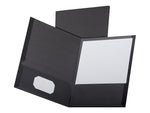 Oxford Linen Twin Pocket Portfolio Folders, Black, 25/Box (OXF 53406)