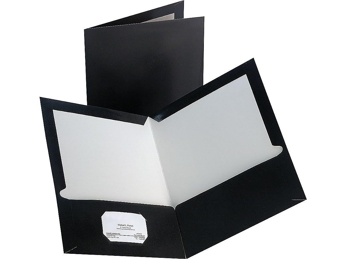 Staples Glossy 2-Pocket Paper Folder, Black, 10/Pack (13365-CC)