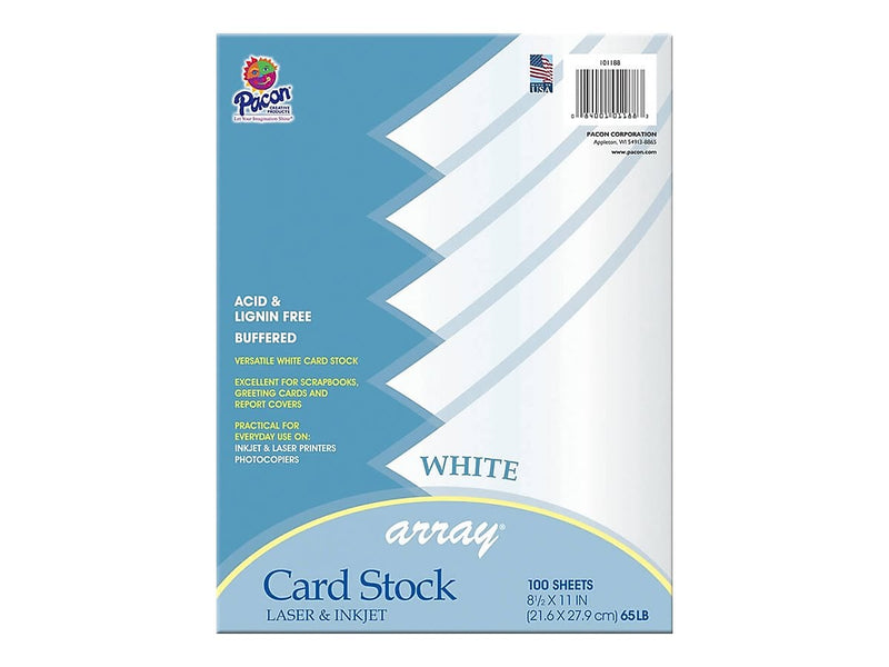 Array 65 lb. Cardstock Paper, 8.5" x 11", White, 100 Sheets/Pack (101188)