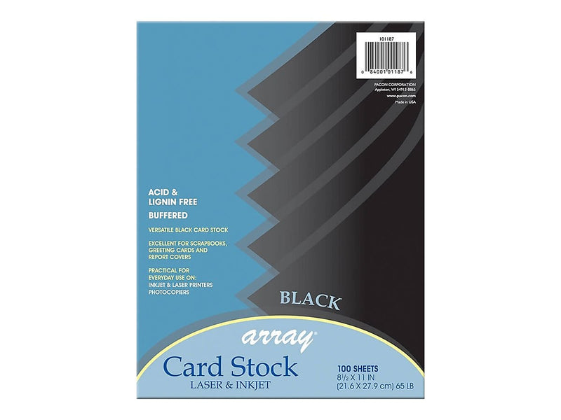 Array 65 lb. Cardstock Paper, 8.5" x 11", Black, 100 Sheets/Pack (101187)