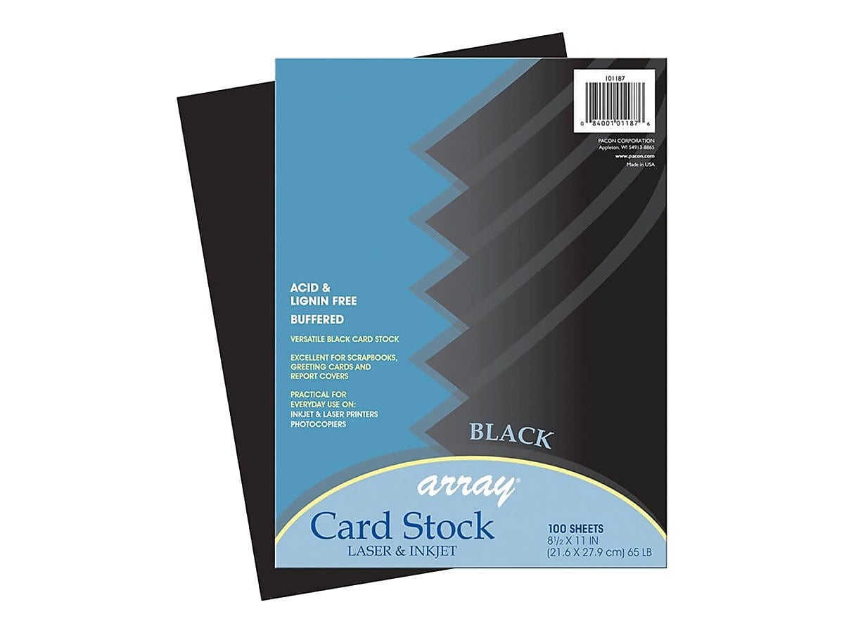 Array 65 lb. Cardstock Paper, 8.5" x 11", Black, 100 Sheets/Pack (101187)