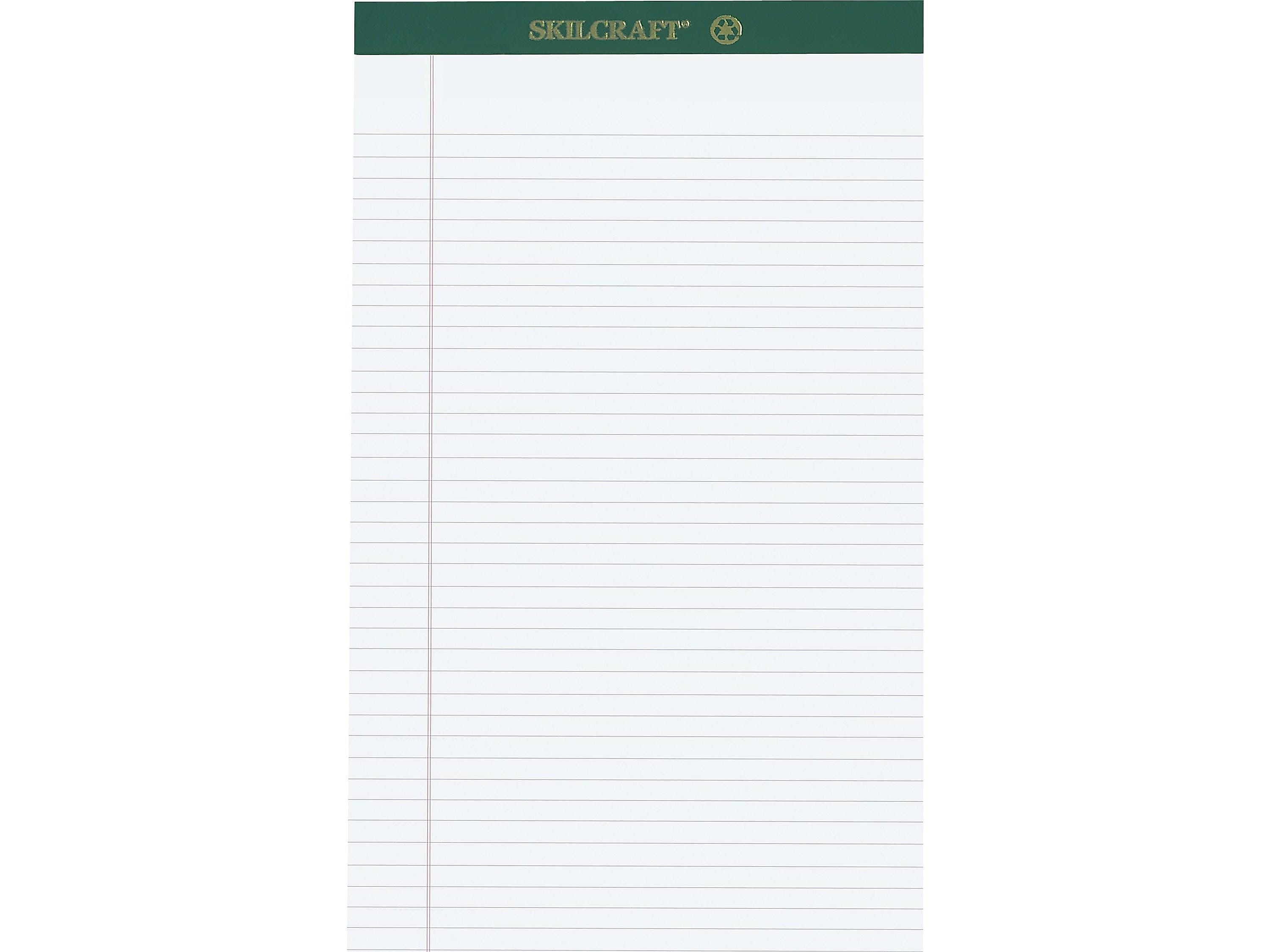 AbilityOne SkilCraft Notepad, 8.5" x 11.75", Wide Ruled, White, 50 Sheets/Pad (7530-01-516-9627)