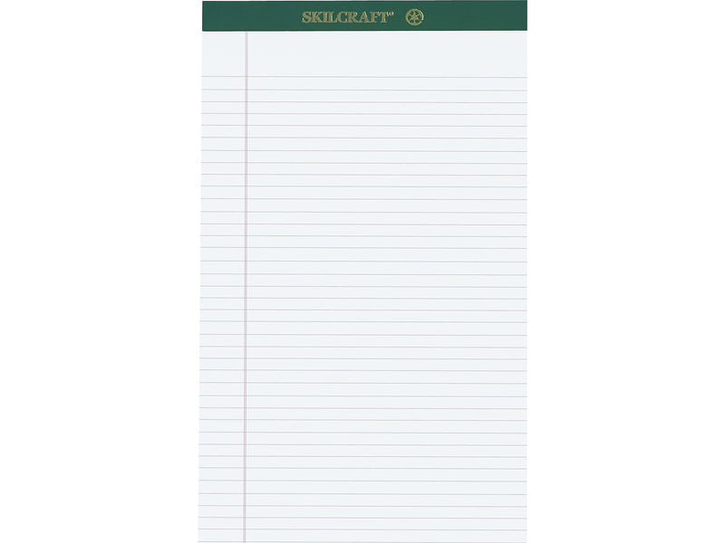 AbilityOne SkilCraft Notepad, 8.5" x 11.75", Wide Ruled, White, 50 Sheets/Pad (7530-01-516-9627)