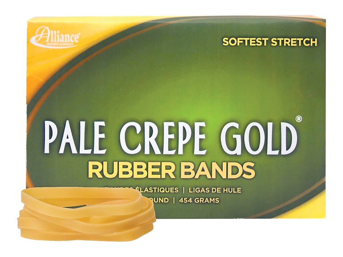 Alliance Pale Crepe Gold Multi-Purpose #64 Rubber Bands, 3-1/2" x 1/4", Golden Crepe, 490/Box (20645)