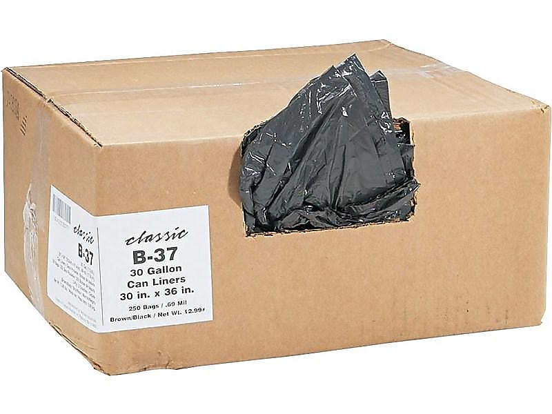 Berry Global Classic 30 Gallon Industrial Trash Bag, 30" x 36", Low Density, 0.6 mil, Black, 250 Bags/Box (WEBB37-790162)