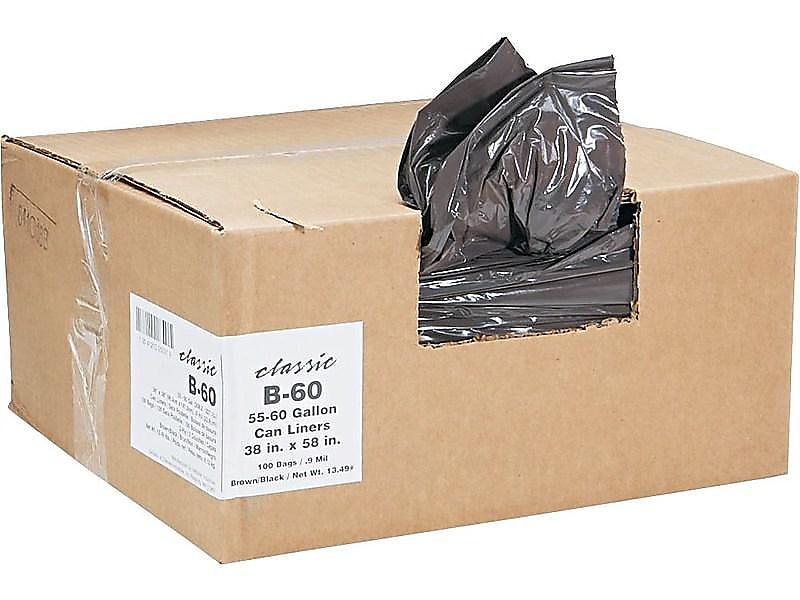 Berry Global Classic 60 Gallon Industrial Trash Bag, 38" x 58", Low Density, 0.9mil, Black, 100 Bags/Box (WEBB60-790196)