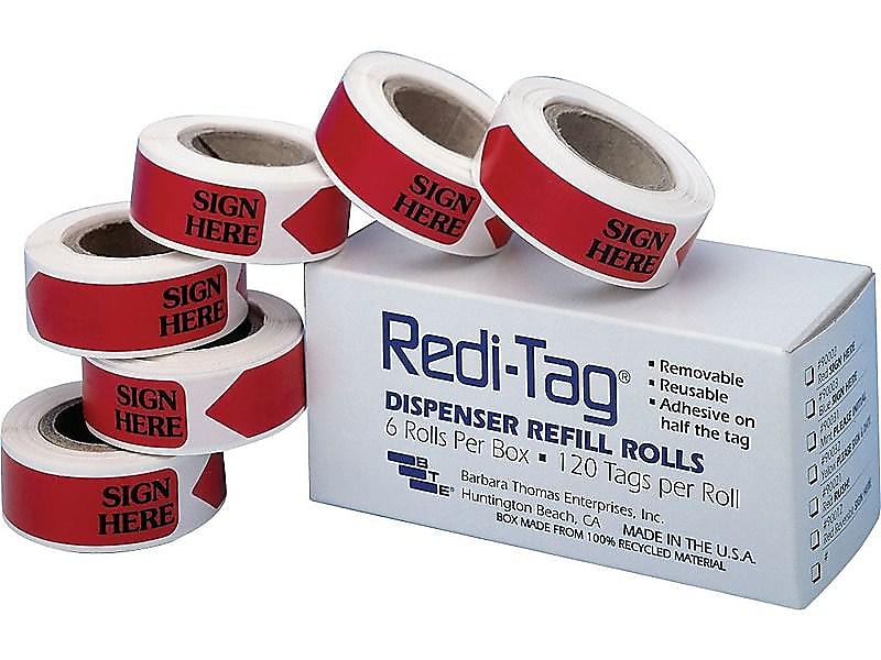 Redi-Tag Sign Here Flags, Red, 0.56" Wide, 720/Box (91002)
