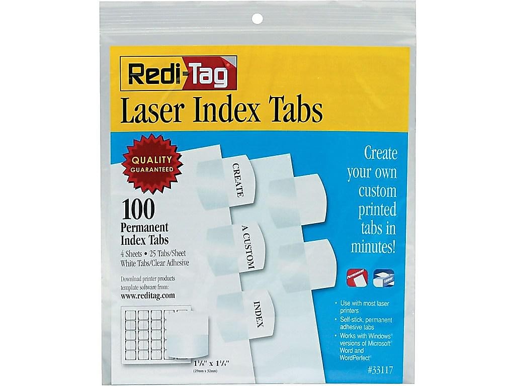 Redi-Tag Laser Tabs, White, 1.13" Wide, 100/Pack (33117)