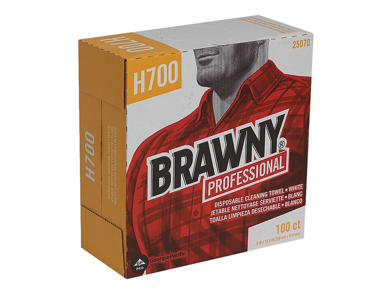 Brawny Professional Heavy Duty Durable Fibers Cleaning Wipers, 9.1", White, 100 Wipers/Box, 5/Carton (25070)