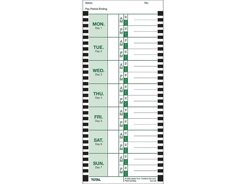 Lathem Time Cards for 2100HD/800P Time Clocks, 100/Box (E8-100)