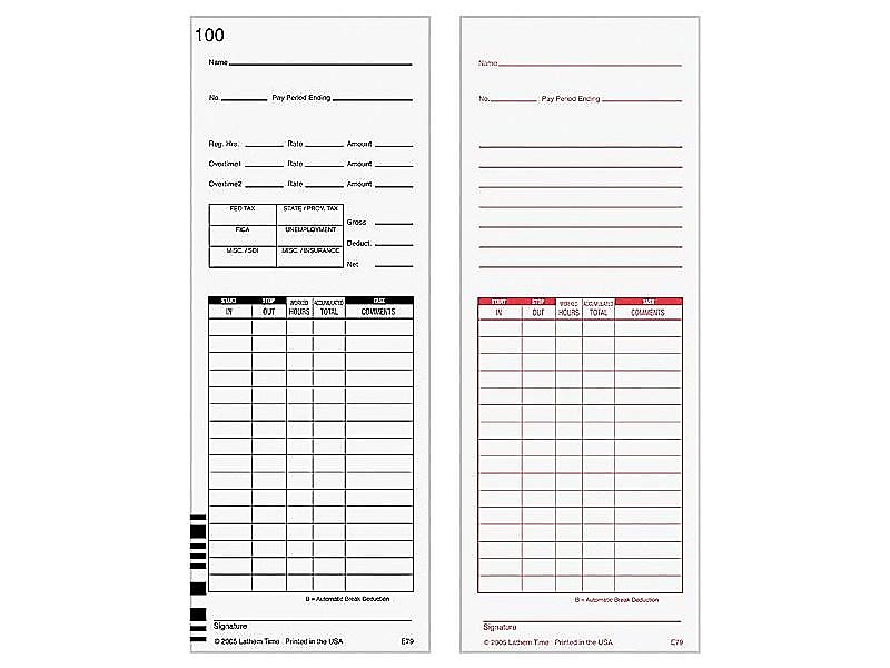 Lathem Time Cards for 7000E and 7500E Time Clocks, 100/Pack (E79-100)