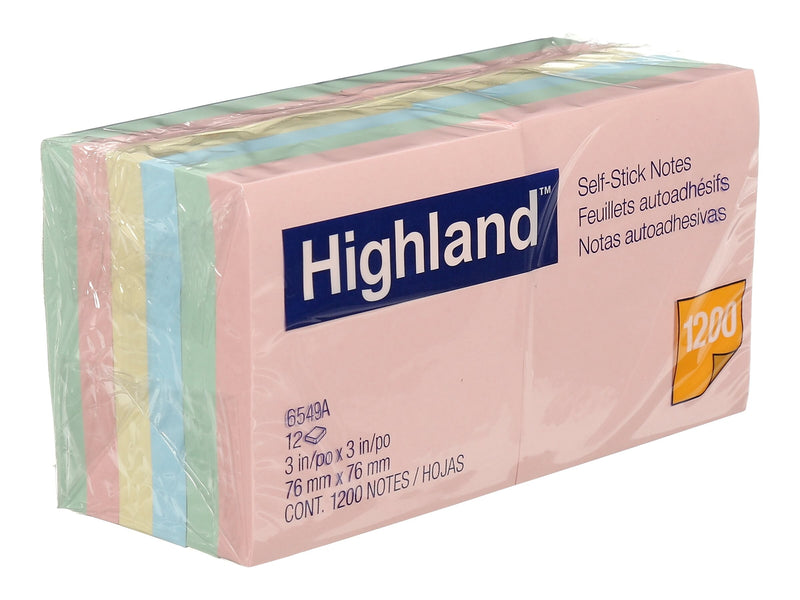 Highland Notes, 3" x 3", Assorted Collection, 100 Sheet/Pad, 12 Pads/Pack (6549A)
