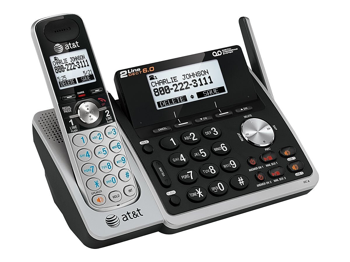 AT&T TL88102 2-Line Cordless Phone, Gray/Black