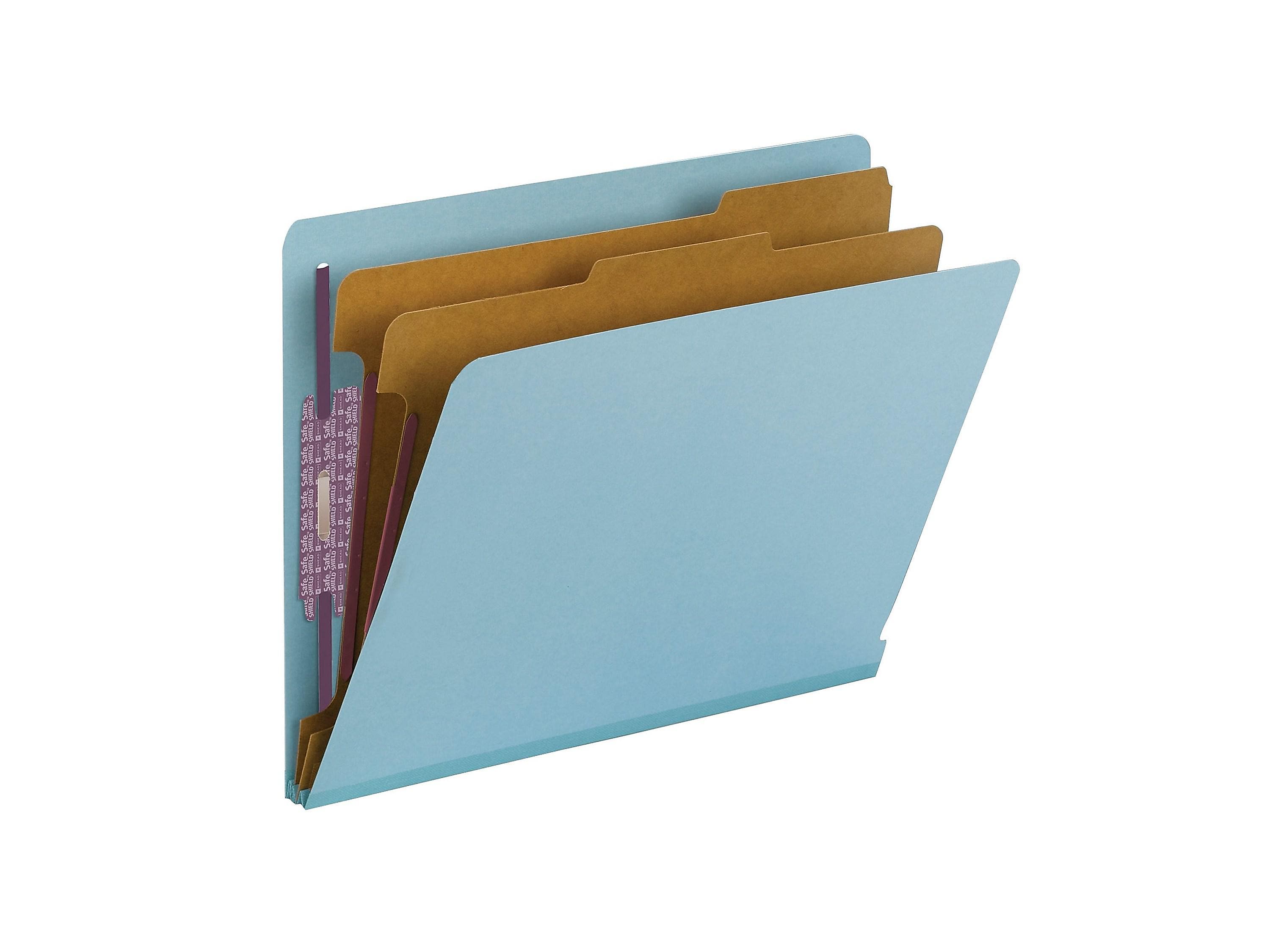 Smead SafeSHIELD 50% Recycled Heavy Duty Pressboard Classification Folder, 2-Dividers, 2" Expansion, Letter Size, Blue, 10/Box