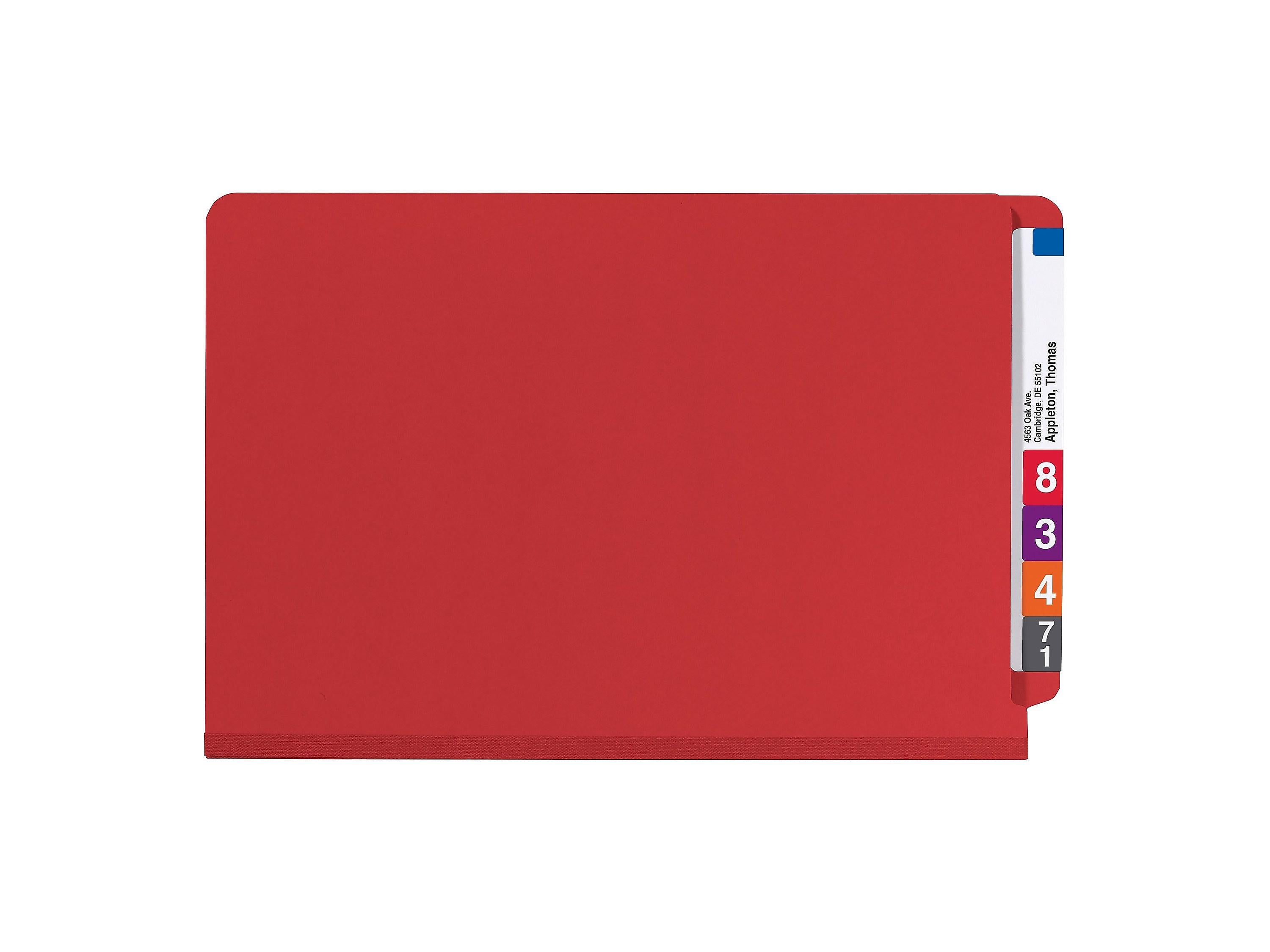 Smead SafeSHIELD 50% Recycled Heavy Duty Classification Folder, 2-Dividers, 2" Expansion, Legal Size, Bright Red, 10/Box