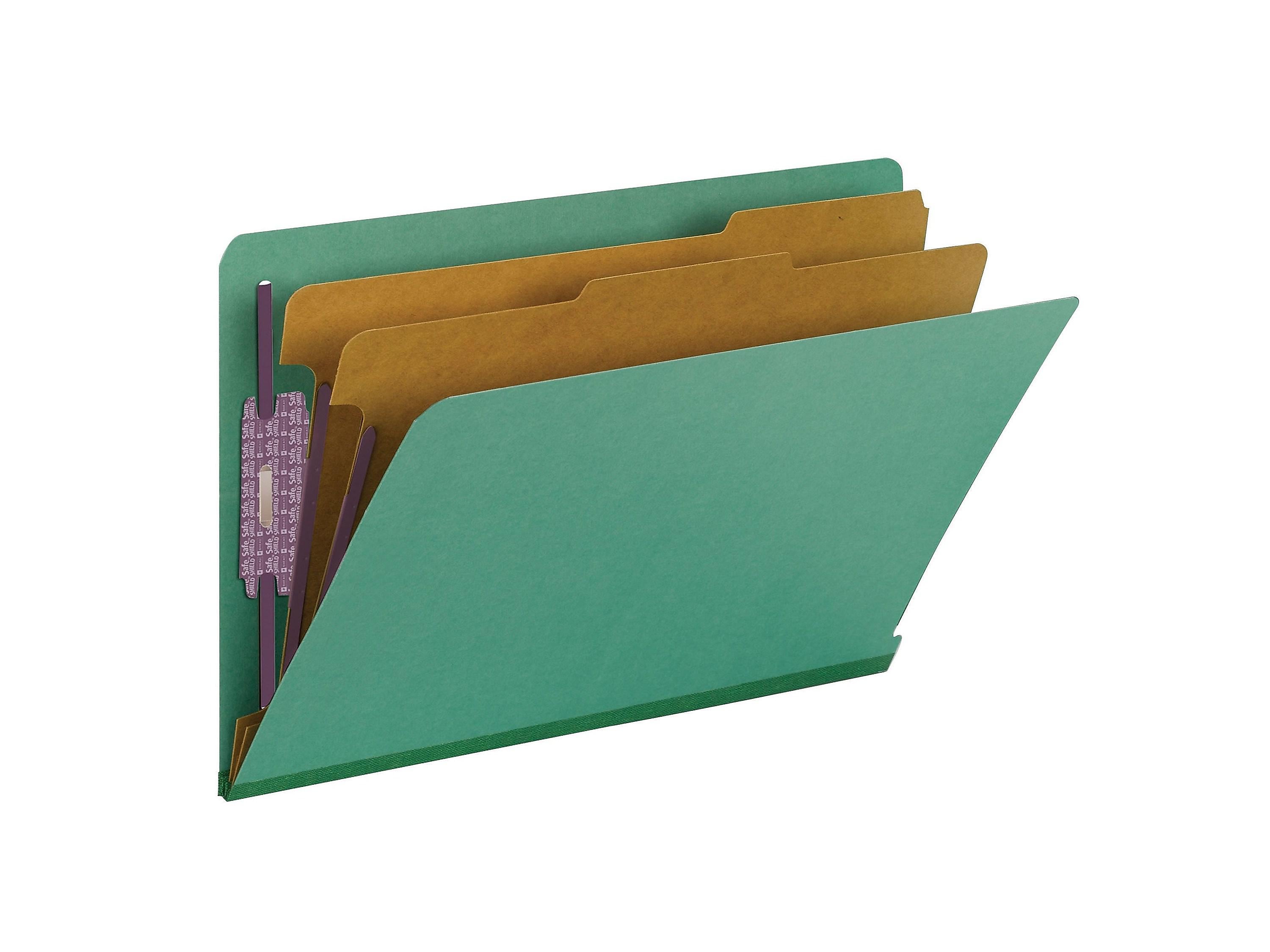 Smead 50% Recycled End Tab Pressboard Classification Folders, Legal Size, Green, 10/Box (29785)
