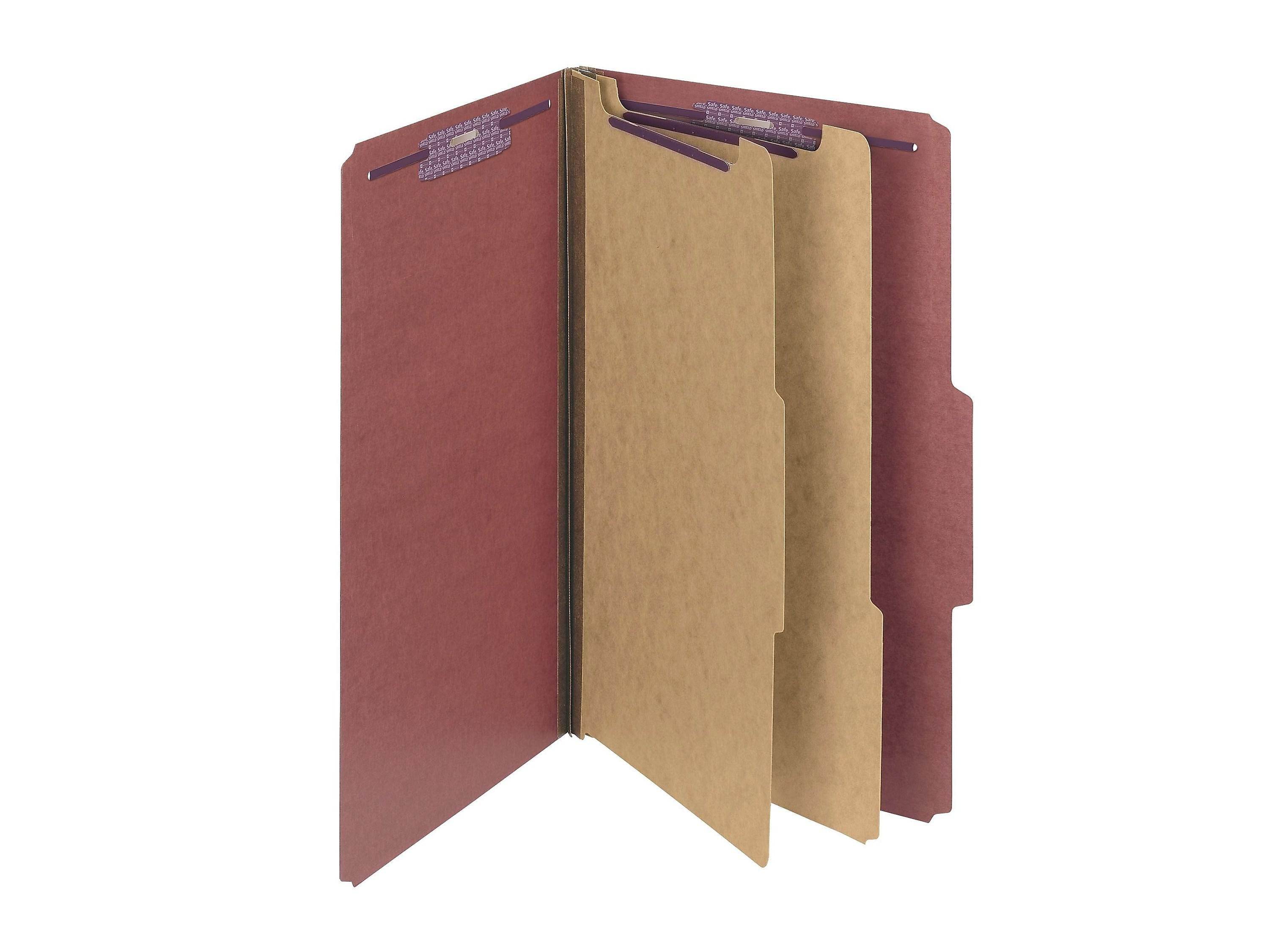 Smead SafeSHIELD 60% Recycled Heavy Duty Pressboard Classification Folder, 2-Dividers, 2" Expansion, Legal Size, Red, 10/Box