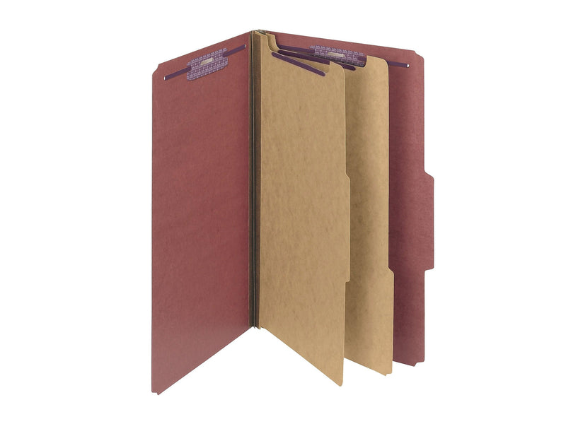 Smead SafeSHIELD 60% Recycled Heavy Duty Pressboard Classification Folder, 2-Dividers, 2" Expansion, Legal Size, Red, 10/Box