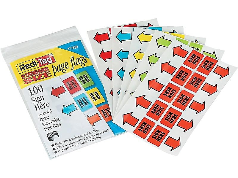 Redi-Tag Sign Here Flags, Assorted Colors, 1.69" Wide, 100/Pack (77830)