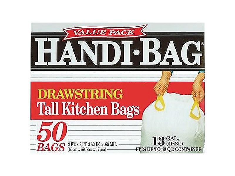 Berry Global Handi-Bag 13 Gallon Trash Bag, 24" x 27.38", Low Density, 0.6 mil, White, 50 Bags/Box (HAB6DK50)