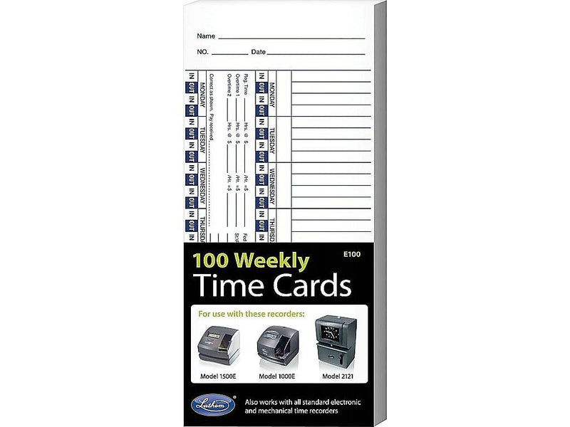 Lathem Time Cards for 1500E Time Clock, 100/Pack (E100)