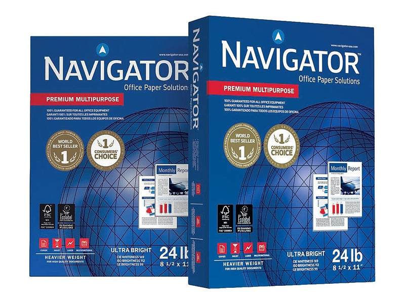 Navigator Premium 8.5" x 11" Multipurpose Paper, 24 lbs., 99 Brightness, 500/Ream, 10 Reams/Carton (NMP1124)
