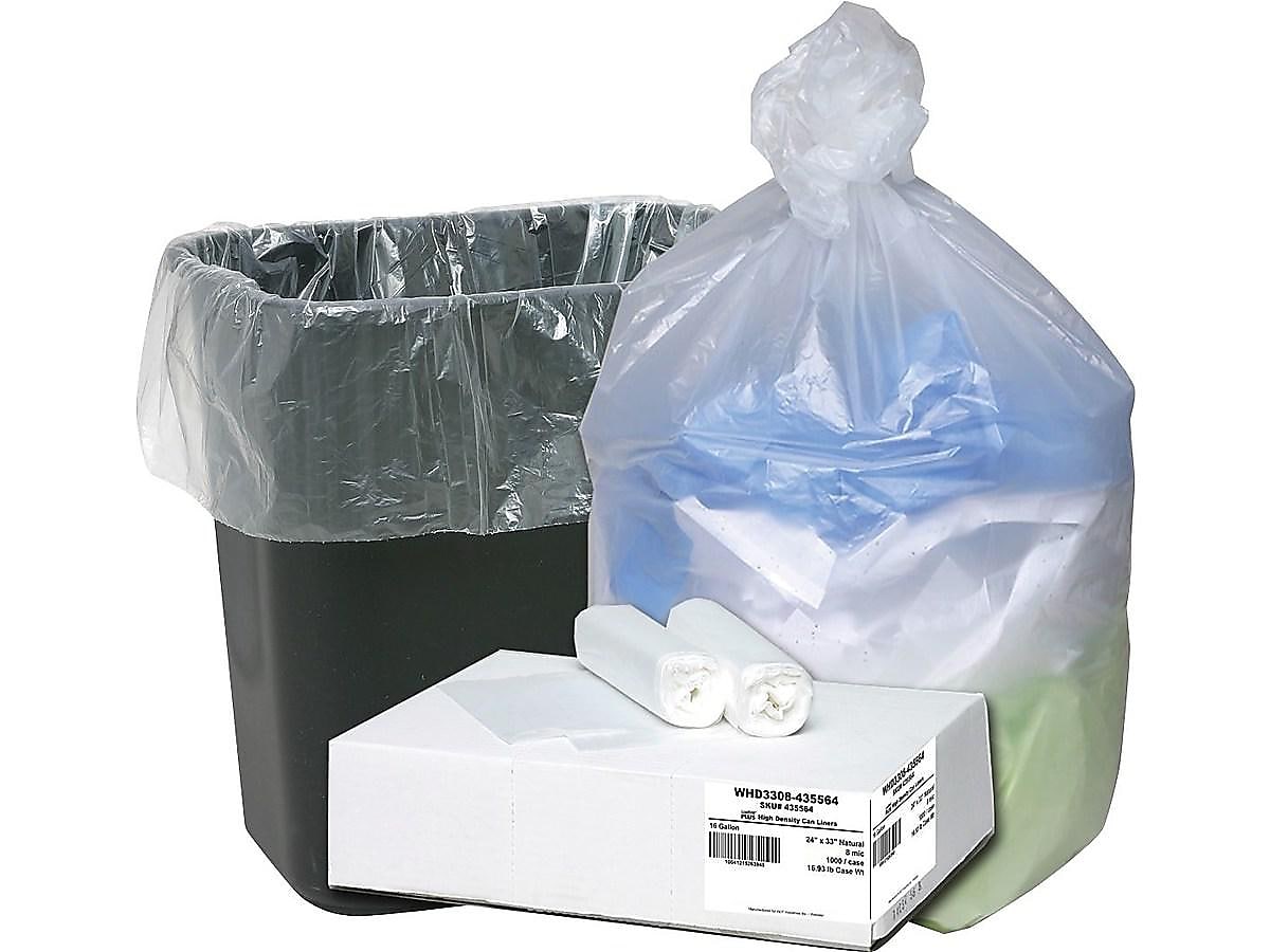 Berry Global Ultra Plus 16 Gallon Industrial Trash Bag, 24" x 32", High Density, 8 mic, Natural, 1000 Bags/Box (WHD 3308)