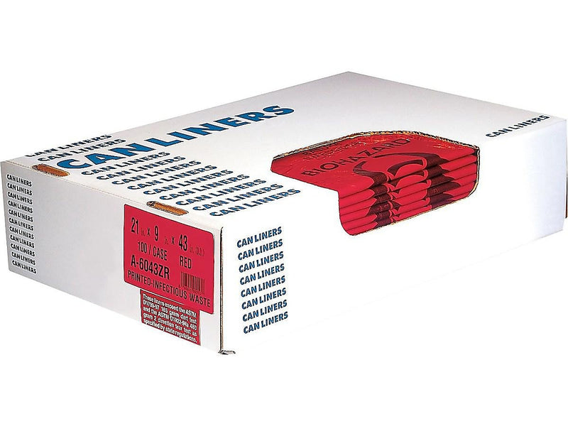 Heritage Healthcare 40-45 Gallon Printed Bags/Liners, High Density, 16 Mic, Red, 250 Bags/Box (Z8048VR P01)