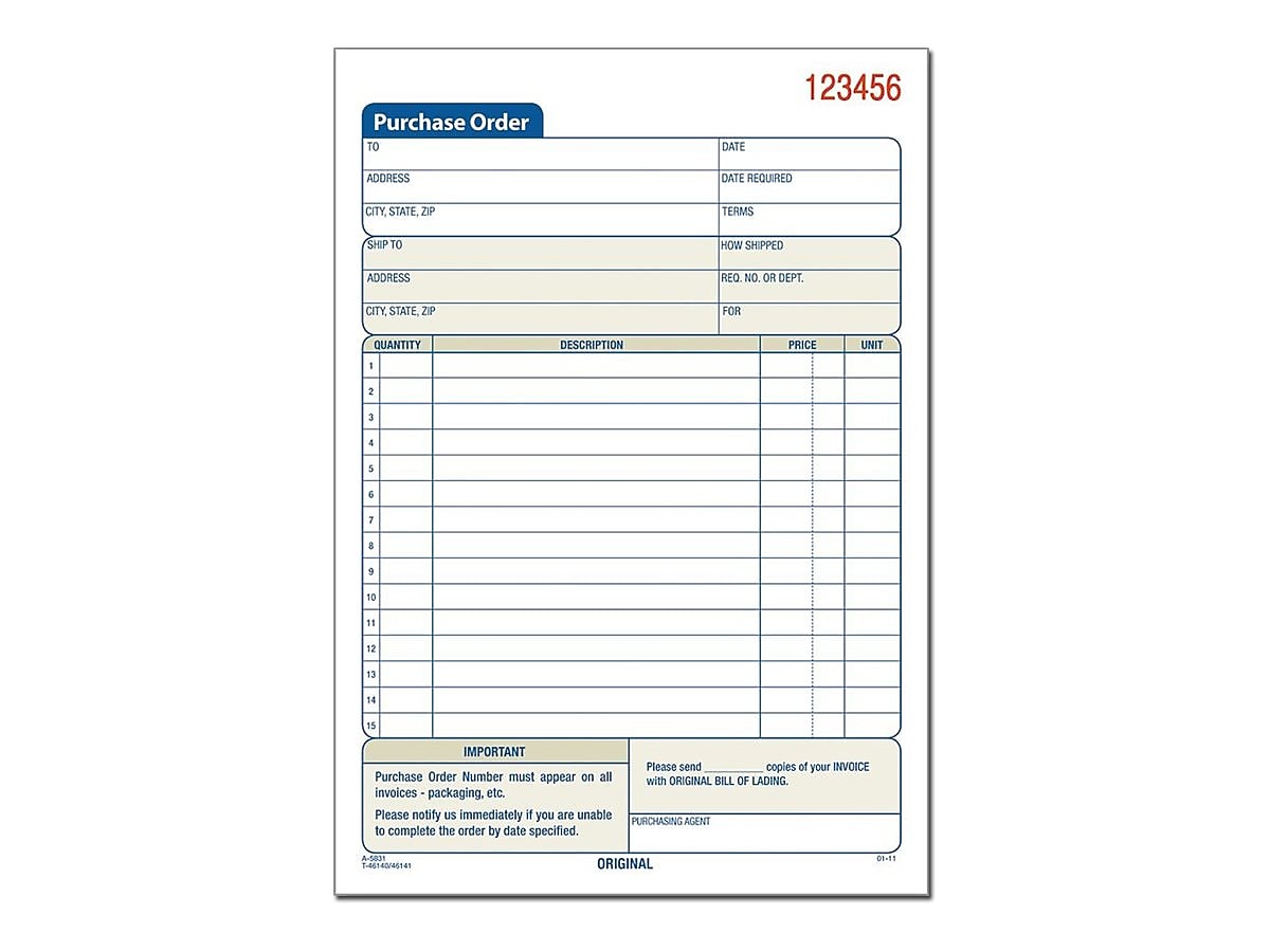 Adams 2-Part Carbonless Purchase Requisitions, 8.44"L x 5.56"W, 50 Sets/Book, 10/Box (DC5831-10)